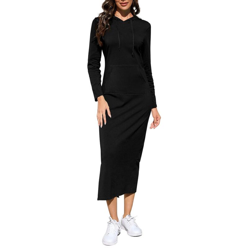 コジョイン レディース トップス ワンピース サイドスリット スウェット シャツ マキシ パーカー Kojooin Women's Long Sleeve Side Slit Pullover Maxi Hoodie Dresslim Sweatshirt Long Dresses with Pockets Black ブラック|ReVida 店