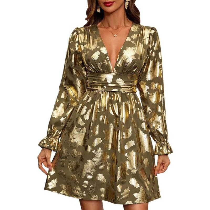 ジョイジョイ レディース トップス ワンピースリムフィット Vネック JoyJoy Women\'s Luxury Evening Party Dress V-Neck Gold Foil Slim Fit Hem Fashion Cocktail Dress Army Green グリーン｜ReVida 店