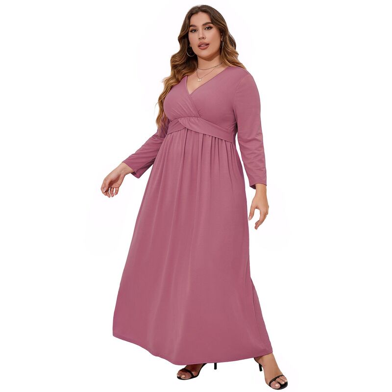 セオリア レディース トップス ワンピース プラスサイズ マキシ Seoria Plusize Women Casualong Sleeve Maxi Dress Pink ピンク｜ReVida 店