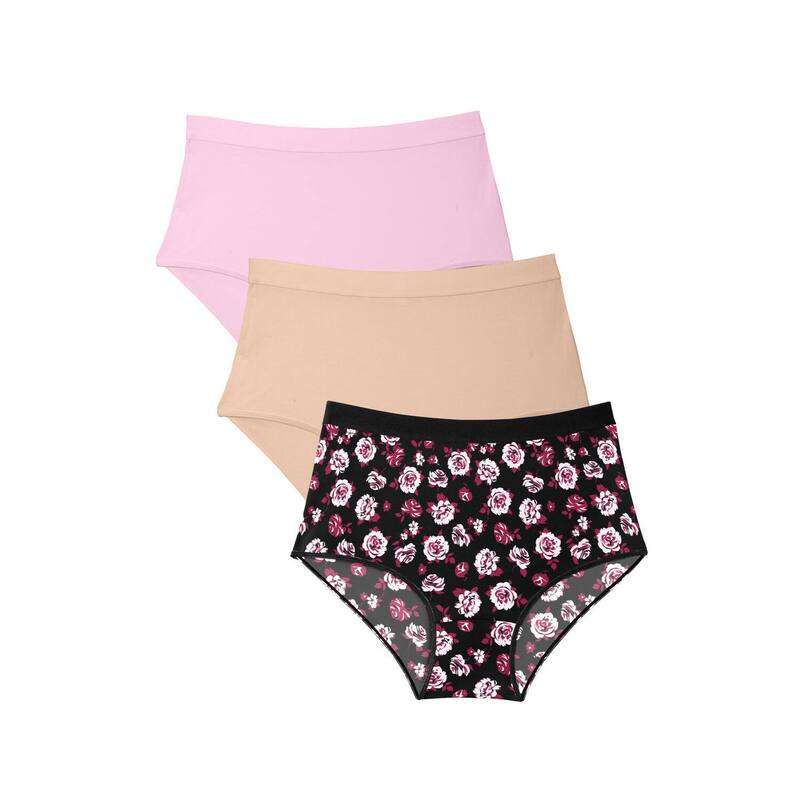 キャサリンズ レディース アンダーお召しもの ズボン下 足し加える大きさ 綿織物 Catherines Plusize Cotton/Spandex Panty 3-Pack Black Rose Pack 黒いこと