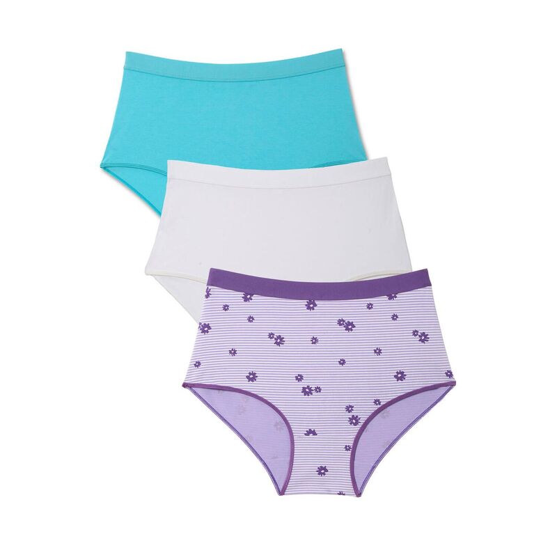 キャサリンズ レディース アンダーお召しもの ズボン下 足し加える大きさ 綿織物 Catherines Plusize Cotton/Spandex Panty 3-Pack Daisy Stripe Pack 縞模様