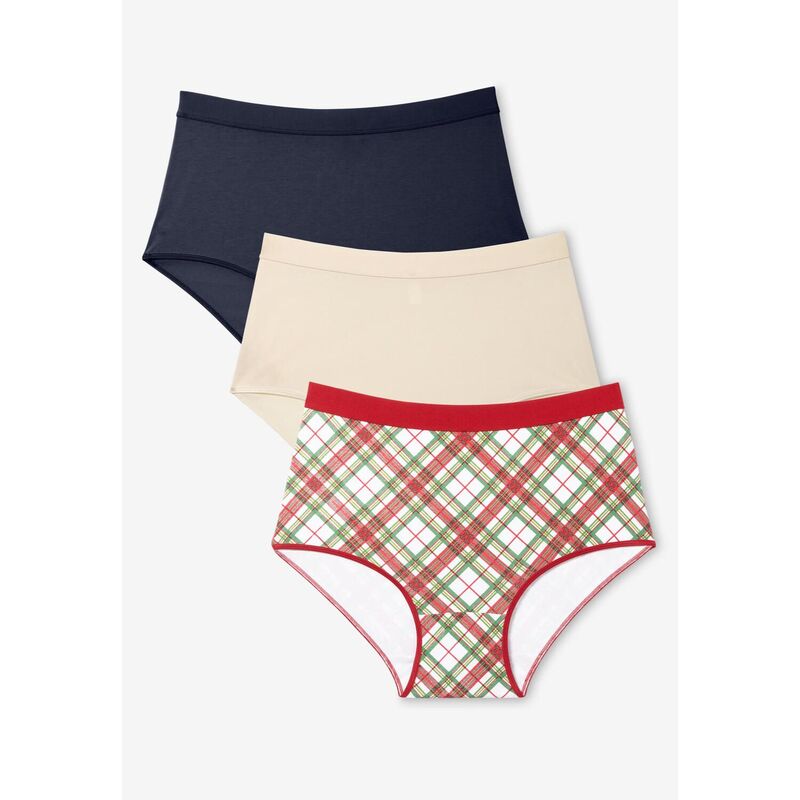キャサリンズ レディース アンダーお召しもの ズボン下 足し加える大きさ 綿織物 Catherines Plusize Cotton/Spandex Panty 3-Pack Holiday Plaid Pack 読み合わせる