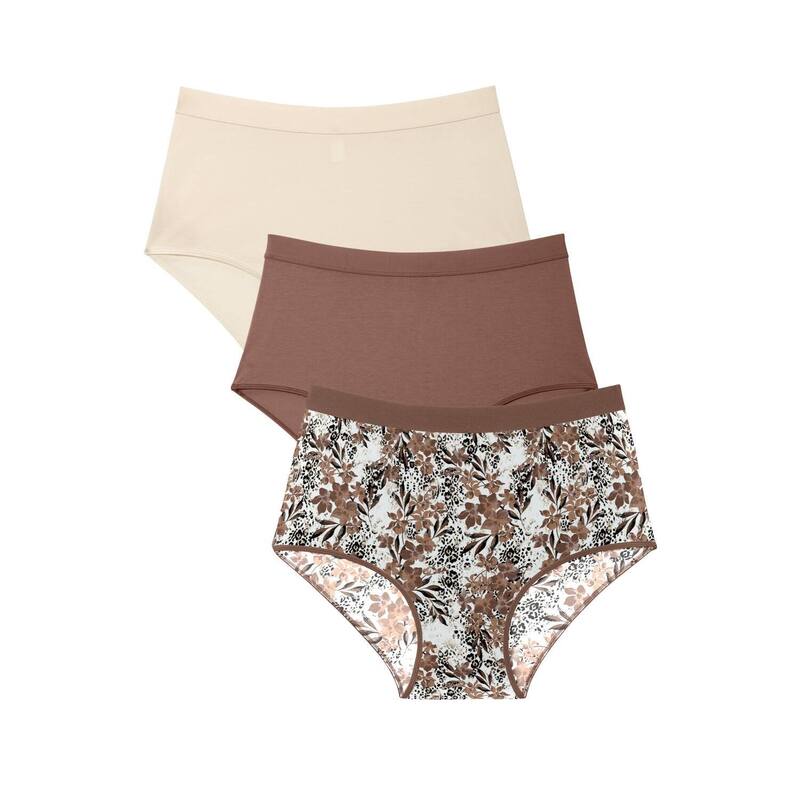 キャサリンズ レディース アンダーお召しもの ズボン下 足し加える大きさ 綿織物 Catherines Plusize Cotton/Spandex Panty 3-Pack Mocha Beige Animal モカ