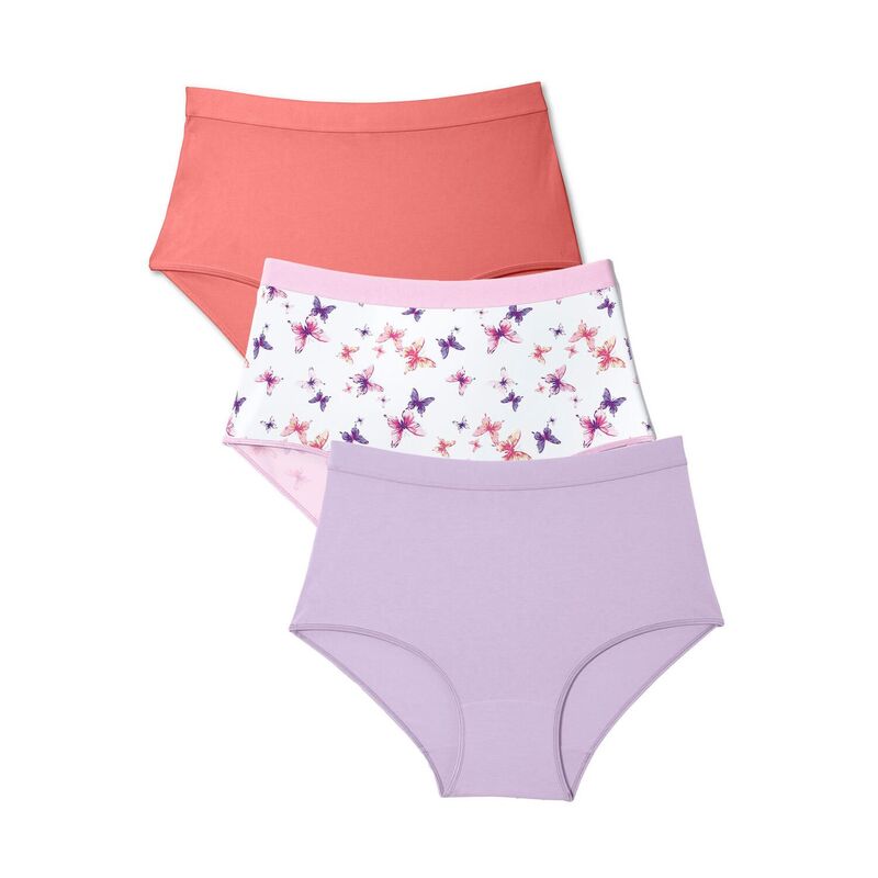 キャサリンズ レディース アンダーお召しもの ズボン下 足し加える大きさ 綿織物 Catherines Plusize Cotton/Spandex Panty 3-Pack Multi Butterfly Pack マルチ色合い