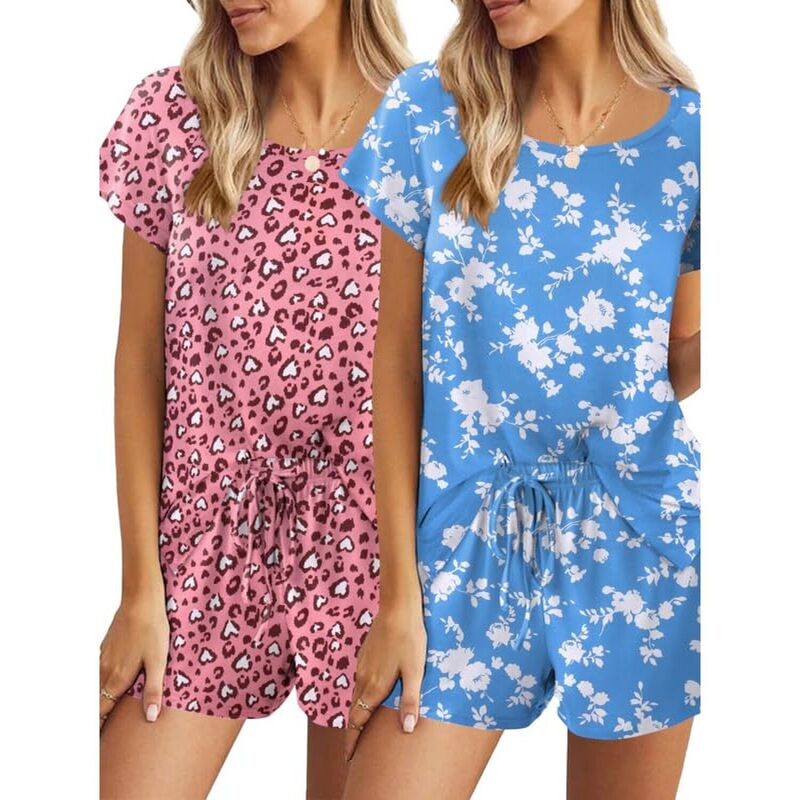 エコアー レディース アンダーお召しもの ナイト爵お召しもの Ekouaer 2 Pack Women\u0027s Pajama Set Short Sleeve with Pocket Blue 青色