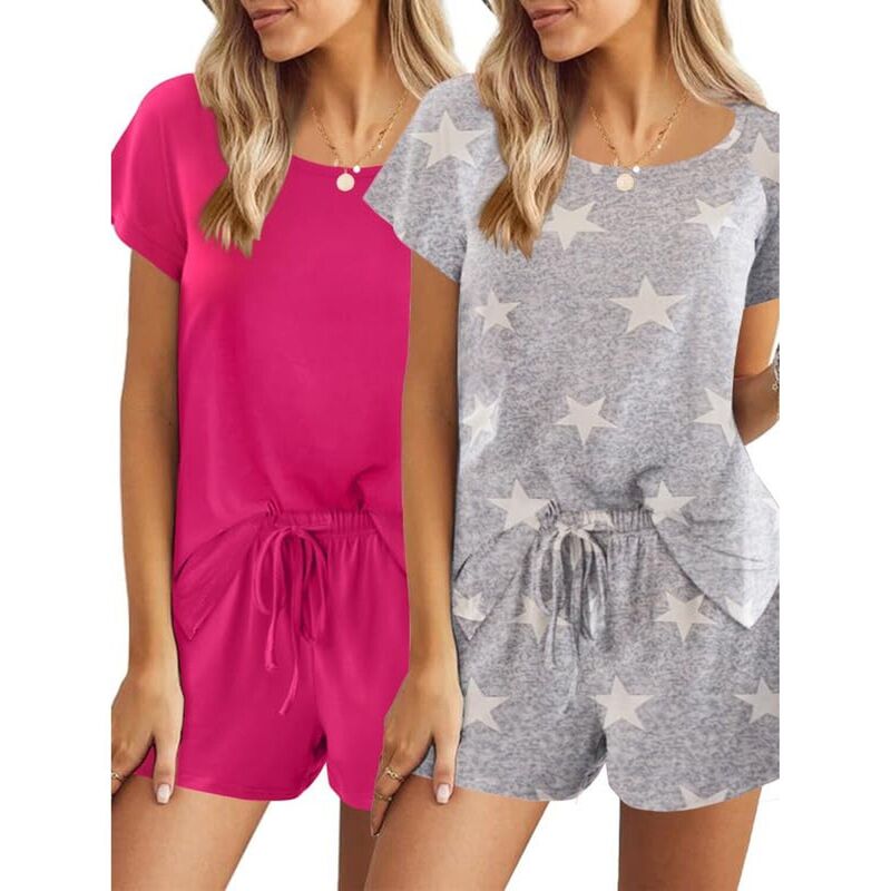 エコアー レディース アンダーお召しもの ナイト爵お召しもの Ekouaer 2 Pack Women\u0027s Pajama Set Short Sleeve with Pocket Metallic メタリック