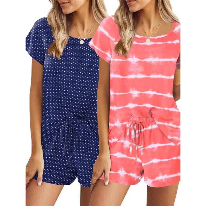 エコアー レディース アンダーお召しもの ナイト爵お召しもの Ekouaer 2 Pack Women\u0027s Pajama Set Short Sleeve with Pocket Multicolor マルチ色合い