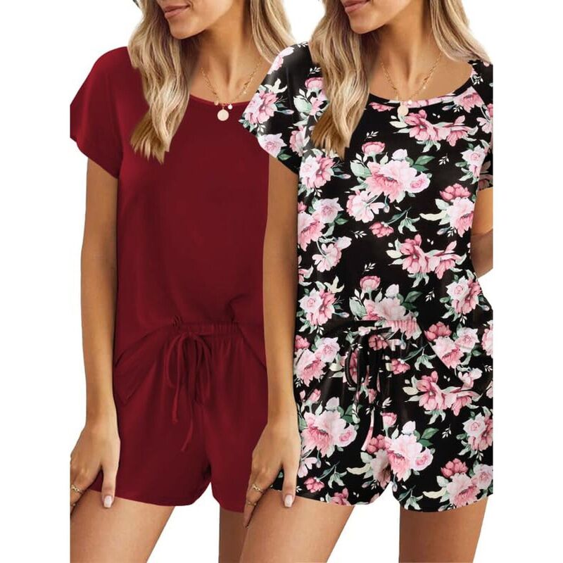 エコアー レディース アンダーお召しもの ナイト爵お召しもの Ekouaer 2 Pack Women\u0027s Pajama Set Short Sleeve with Pocket Orange オレンジ色