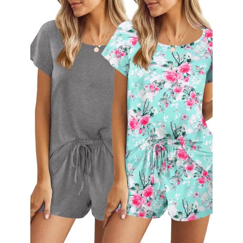 エコアー レディース アンダーお召しもの ナイト爵お召しもの Ekouaer 2 Pack Women\u0027s Pajama Set Short Sleeve with Pocket Red 赤いこと