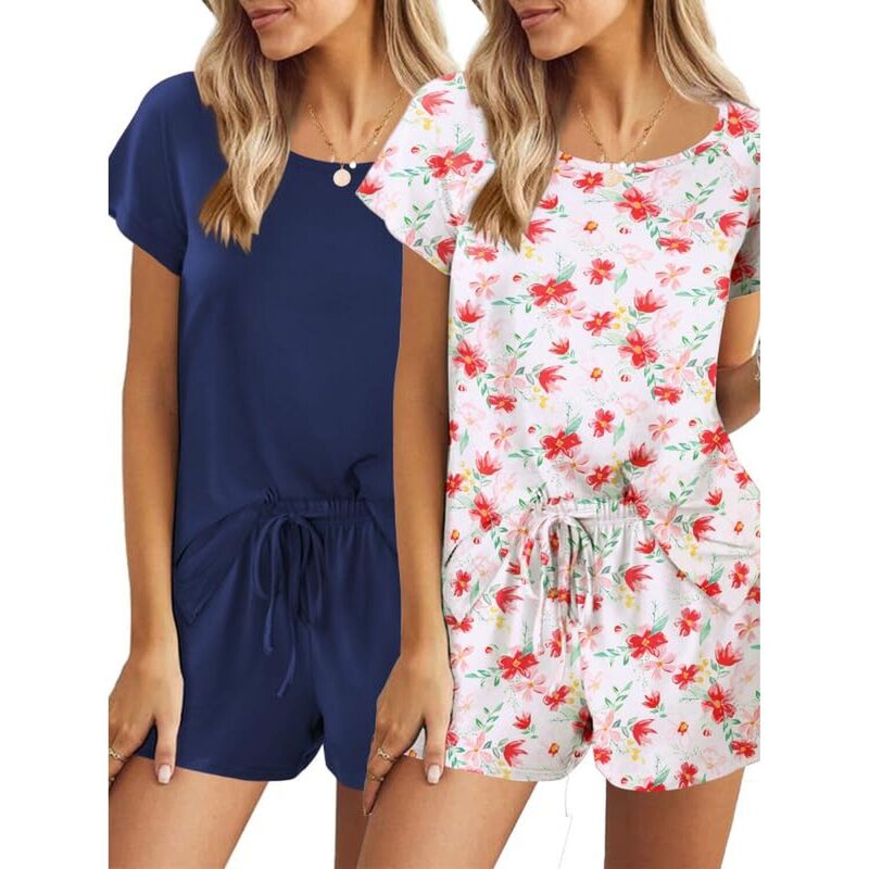 エコアー レディース アンダーお召しもの ナイト爵お召しもの Ekouaer 2 Pack Women\u0027s Pajama Set Short Sleeve with Pocket Silver しろがね色