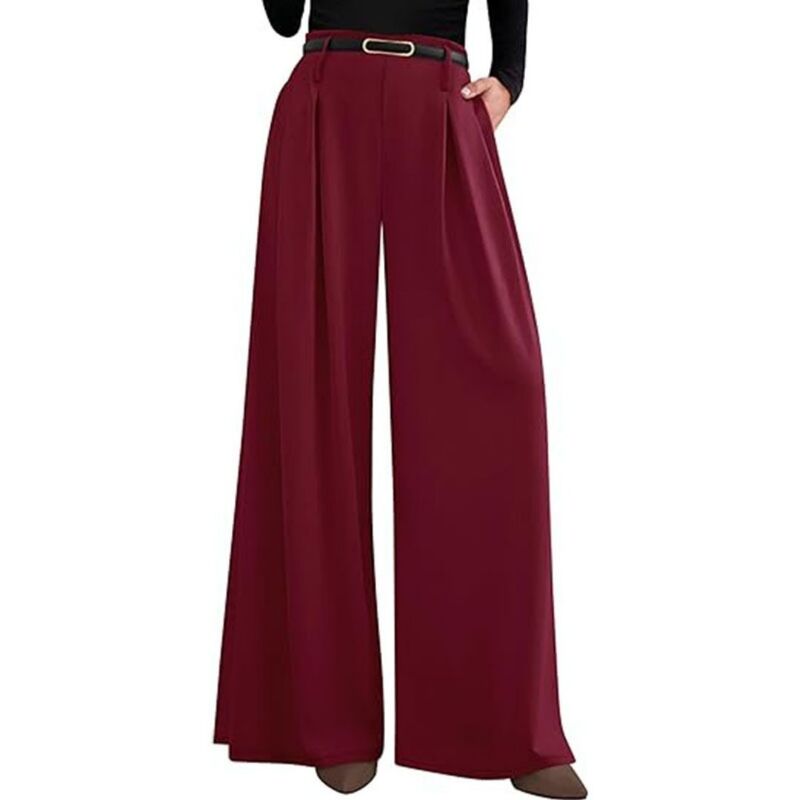救い主流行り物 レディース ボトムス 心地よいズボン下 ワイドレッグ 筋目 Yesfashion Women\u0027s Wide Leg Trousers Elastic High Waisted Pleated Slacks Flowy Business Work Palazzo Pants Red 赤いこと