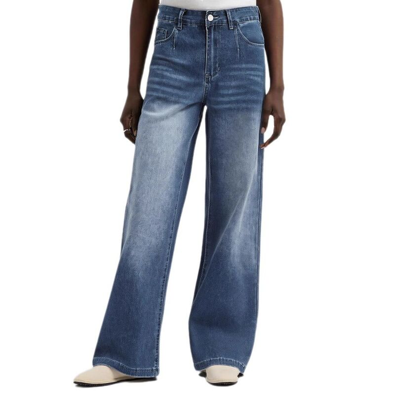 救い主流行り物 レディース ボトムス ジーンズズボン下 ワイドレッグ 引っ切り無い デニム Yesfashion Women\u0027s Wide Leg Denim Jeans High Waisted Casual Straight Leg Trousers Dark Blue 青色