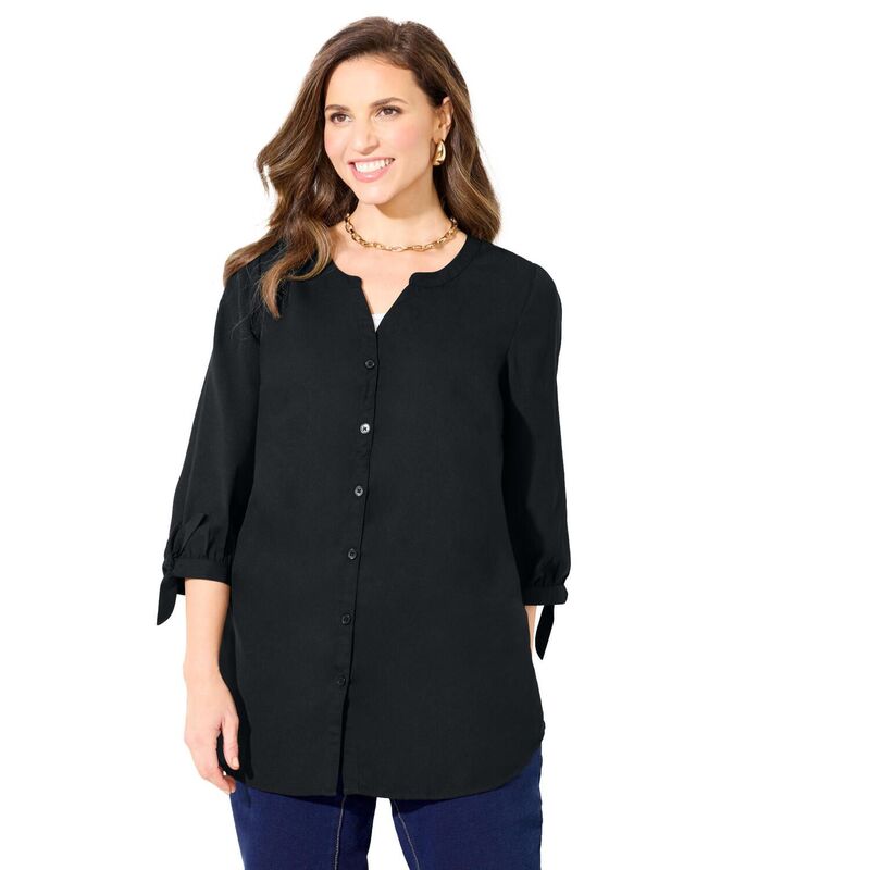 キャサリンズ レディース トップス シャツ ジョーゼット プラスサイズ ブラウス Catherines Women's Plusize Georgette Buttonfrontie Sleeve Cafe Blouse Black ブラック｜ReVida 店