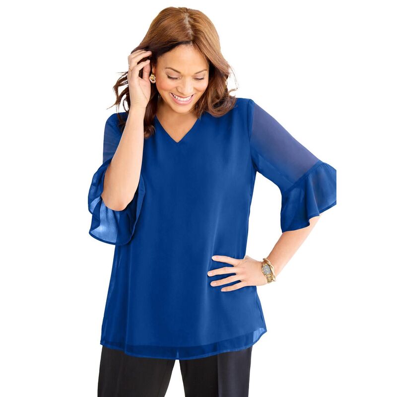 キャサリンズ レディース トップス シャツ プラスサイズ プチ ベルスリーブラウス Catherines Women's Plusize Petite Juliette Bell-Sleeve Blouse Dark Sapphire サファイア|ReVida 店