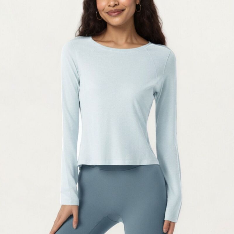 アンナカシ レディース トップス Tシャツ Anna-Kaci Women's Long Sleeve Active Top with Soft Stretch Fabricrew Neckline Light Blue ブルー｜ReVida 店