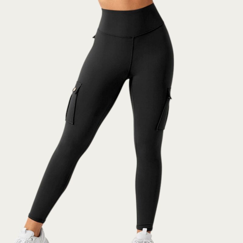 アンナカシ レディース ボトムス カジュアルパンツ レギンス Anna-Kaci Women's Cargo Pocket Leggings with Smooth Stretch Fabric Supportive Waistband Black ブラック|ReVida 店