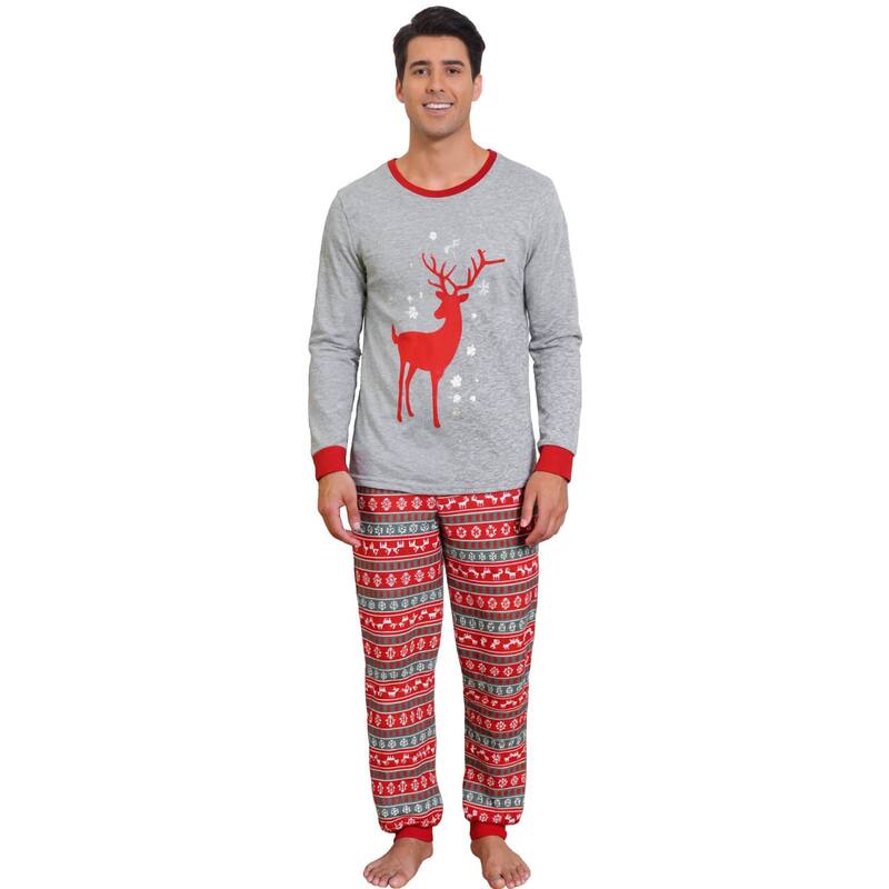 インスパイア シック レディース アンダーウェア ナイトウェア プリント パンツ Tシャツ INSPIRE CHIC Men's Christmas Deer Print Long Sleeve Tee with Pants Loungewear Family Pajama Sets Red レッド｜ReVida 店