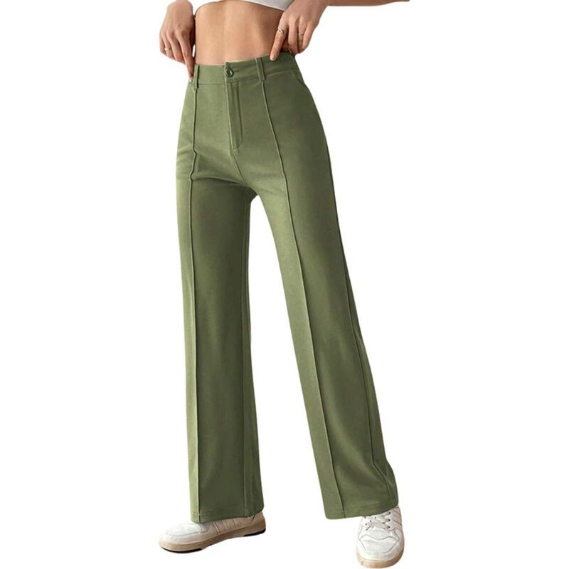 イエスファッション レディース ボトムス カジュアルパンツ ストレート ニット Yesfashion Women'straight Leg Pantstretchy Button Business Casual Work Trousers Knit Elastic Waist Slacks Green グリーン｜ReVida 店