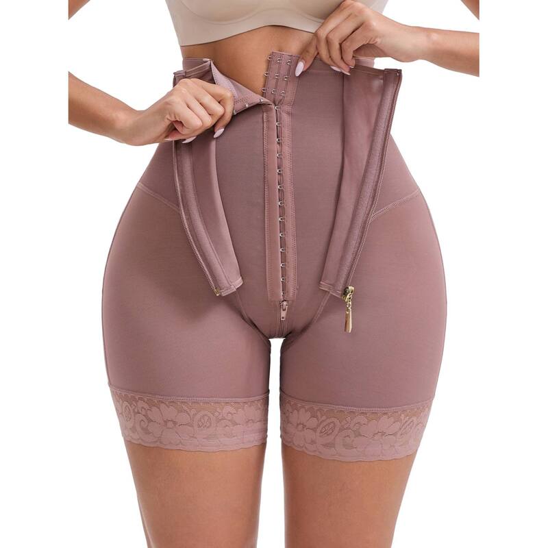 インスパイア シック レディース ボトムス カジュアルパンツ レーストリム レース INSPIRE CHIC Women's High Rise Lace Trim Control Panties Zipper and Hooks Hip-Lifting Waist Shaperwear Knickers Dark Brown ブラウン|ReVida 店