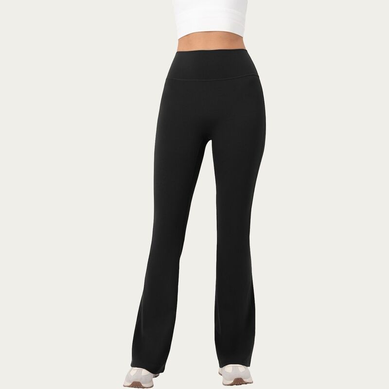 アンナカシ レディース ボトムス カジュアルパンツ ハイウエスト レギンス ニット Anna-Kaci Women's High Waist Flare Leggings with Stretch Knit Fabric and Smooth Sculpting Fit Black ブラック｜ReVida 店