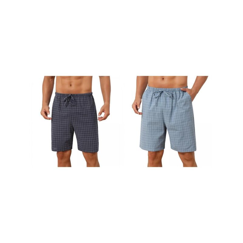 インスパイア シック レディース アンダーウェア ナイトウェア ドローコードウエスト ショートパンツ INSPIRE CHIC 2 Packs Plaid Pajama Shorts for Men's Drawstring Waist Checked Pattern Lounge Sleep Bottom Dark Gray Light Blue グレー｜ReVida 店
