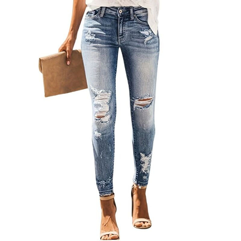 エリートスピリット レディース ボトムス デニムパンツ ジーンズ EliteSpirit Women's High Rise Skinny Stretch Ripped Jeans High Waistedestroyedenim Pants Blue ブルー｜ReVida 店