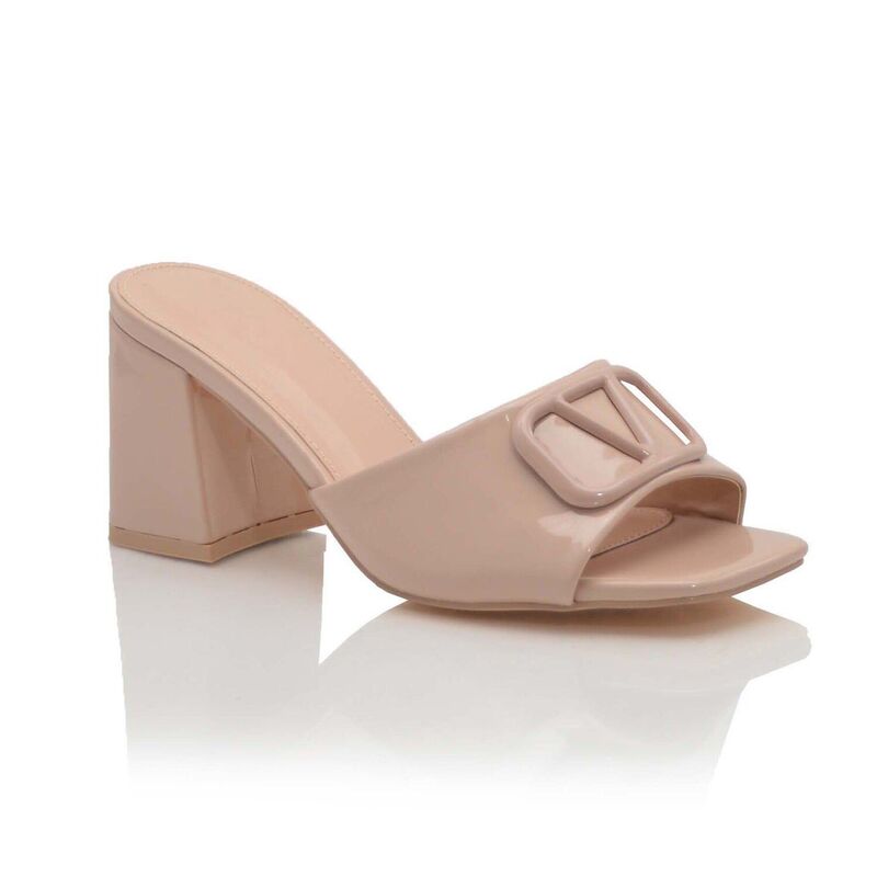 F.C 青写真 レディース シューズ サンダル 踵 F.C Design Square-Toe Buckle Detail Block Heel Slide Sandals Taupe トープ