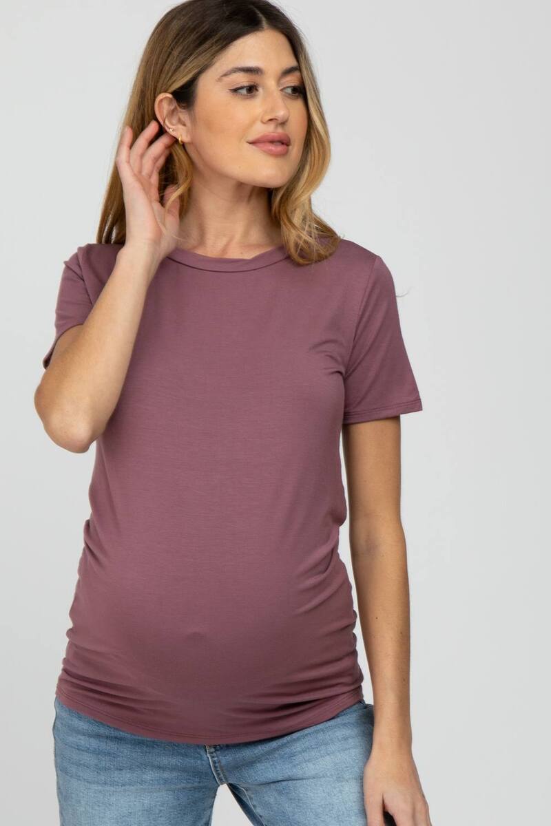 サクラ色毛はらい レディース トップス プルオーバー マタニティ PinkBlush Maternity Basic Short Sleeve Top Mauve