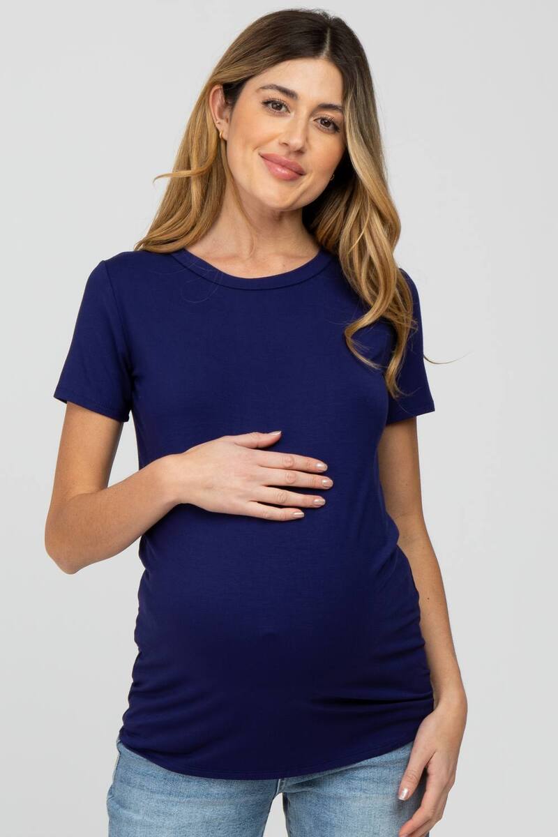 サクラ色毛はらい レディース トップス プルオーバー マタニティ PinkBlush Maternity Basic Short Sleeve Top Navy Blue 米国海軍