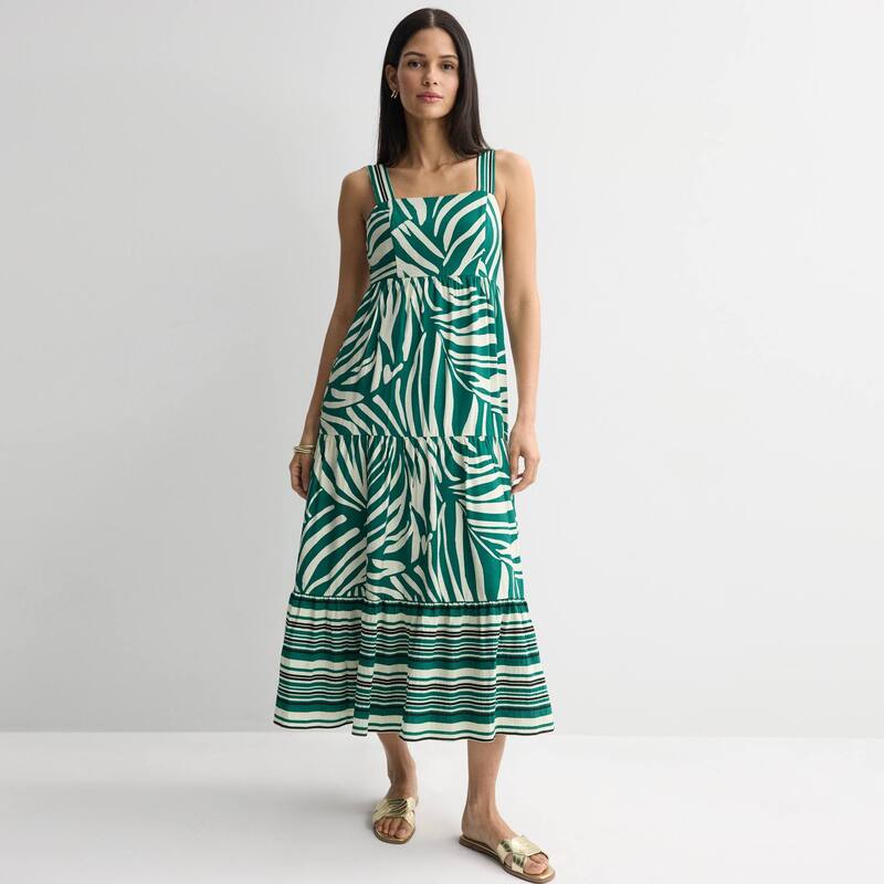 ナインウェスト レディース トップス ワンピース ティアード マキシ Women's Nine Westiered Maxi Dress Green Botanic Zebra グリーン|ReVida 店