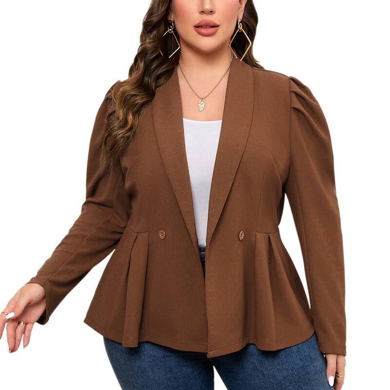 クリアフラワー レディース アウター ジャケット・ブルゾン プラスサイズ プリーツ ブレザー ClearFlower Women's Plusize Peplum Casual Blazer Suit Jacket Long Sleeve Shawlapel Pleated Office Work Brown ブラウン｜ReVida 店 10,485円