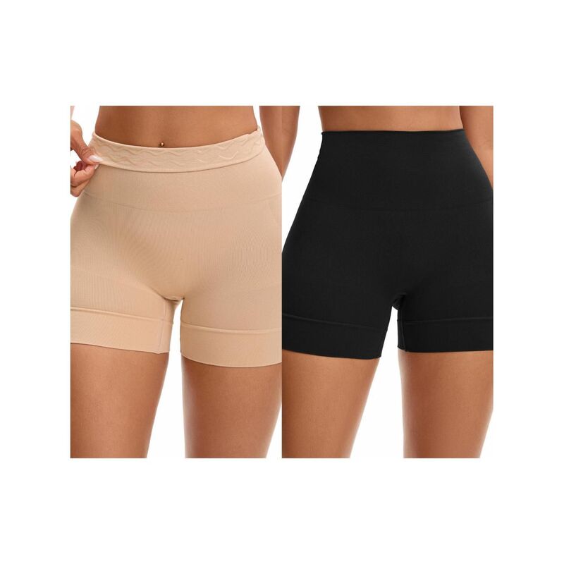 インスパイア シック レディース ボトムス カジュアルパンツ ショートパンツ INSPIRE CHIC 2 Packs Women's High Waisted Boyshorts Underwear Stretch Seamless Control Panties for Under Dresses Black Beige ブラック｜ReVida 店 10,636円