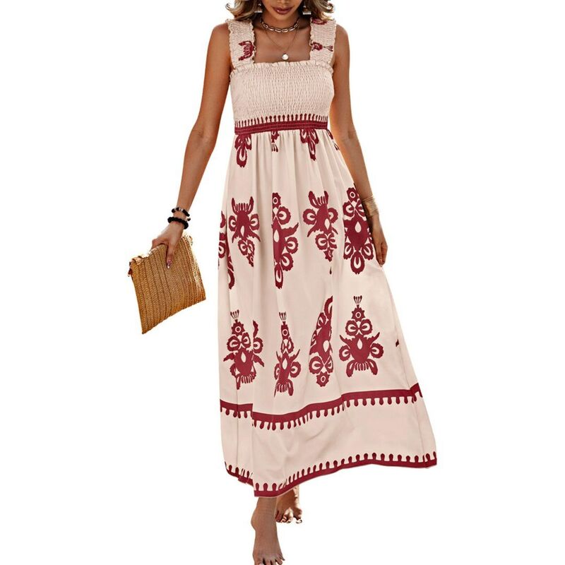 ボディサイズ レディース トップス ワンピース A ライン フラワー柄 ノースリーブ シャーリング マキシ フラワー BODDYSIZE Womens Boho Casual Maxi Dressleevelessquare Neck Floraline Smocked Beach Dresses Red レッド｜ReVida 店 11,535円