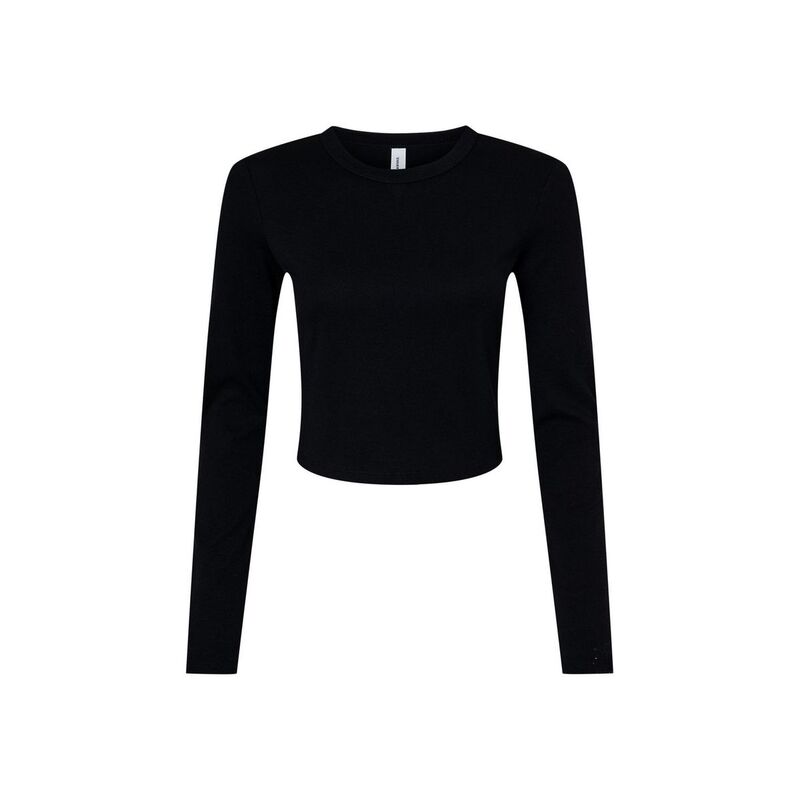 ベラ帆布 レディース トップス プルオーバー 長袖 Bella+Canvas Bella + Canvas Womens/Ladies Long-Sleeved Crop T-Shirt Solid Black 黒いこと