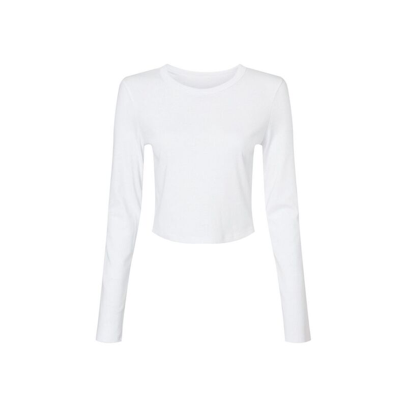 ベラ帆布 レディース トップス プルオーバー 長袖 Bella+Canvas Bella + Canvas Womens/Ladies Long-Sleeved Crop T-Shirt Solid White 白いこと