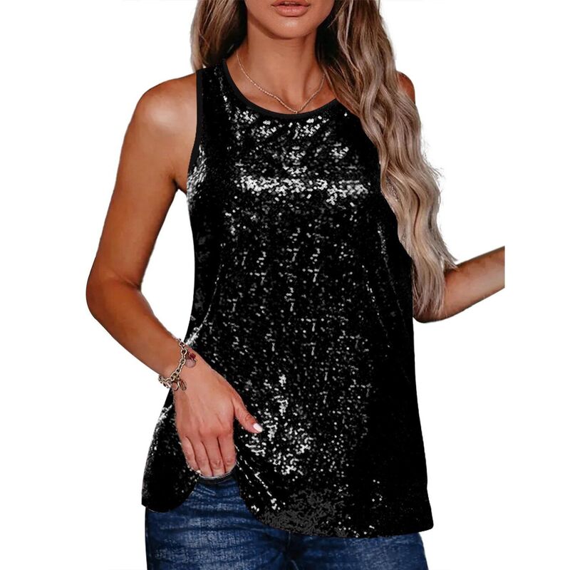 ジーグー レディース トップス プルオーバー より良い スパンコール Zeagoo Womensparkle Shimmer Camisole Vest Glitter Sequin Tank Top Shirtanks Black 黒いこと