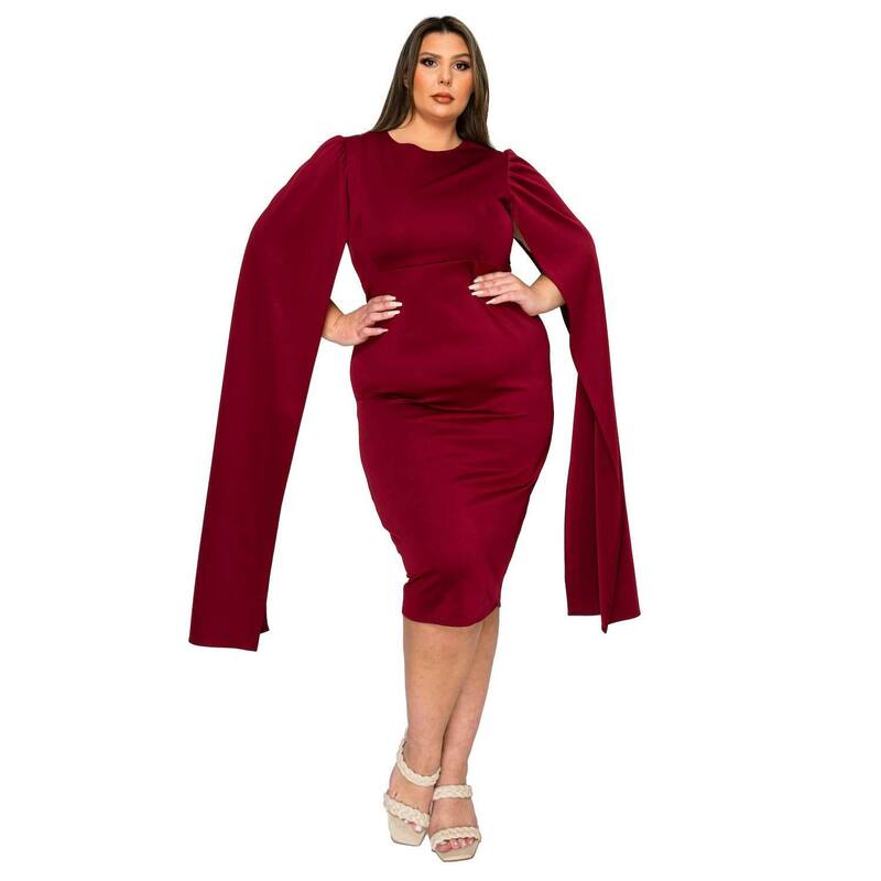 リブド レディース トップス ワンピース ケープデザイン プラスサイズ キャップ ケープ L I V D Plusize Naomi Cape Dress Burgundy バーガンディ|ReVida 店