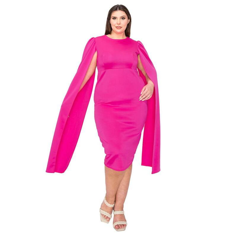 リブド レディース トップス ワンピース ケープデザイン プラスサイズ キャップ ケープ L I V D Plusize Naomi Cape Dress Neon Pink ピンク|ReVida 店