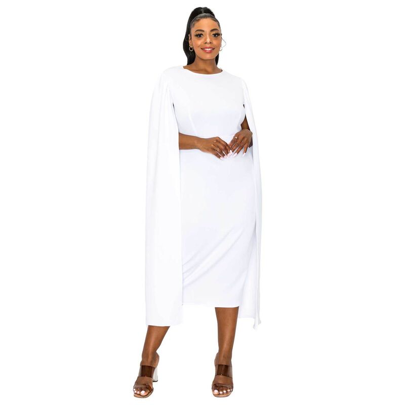 リブド レディース トップス ワンピース ケープデザイン プラスサイズ キャップ ケープ L I V D Plusize Naomi Cape Dress White ホワイト｜ReVida 店