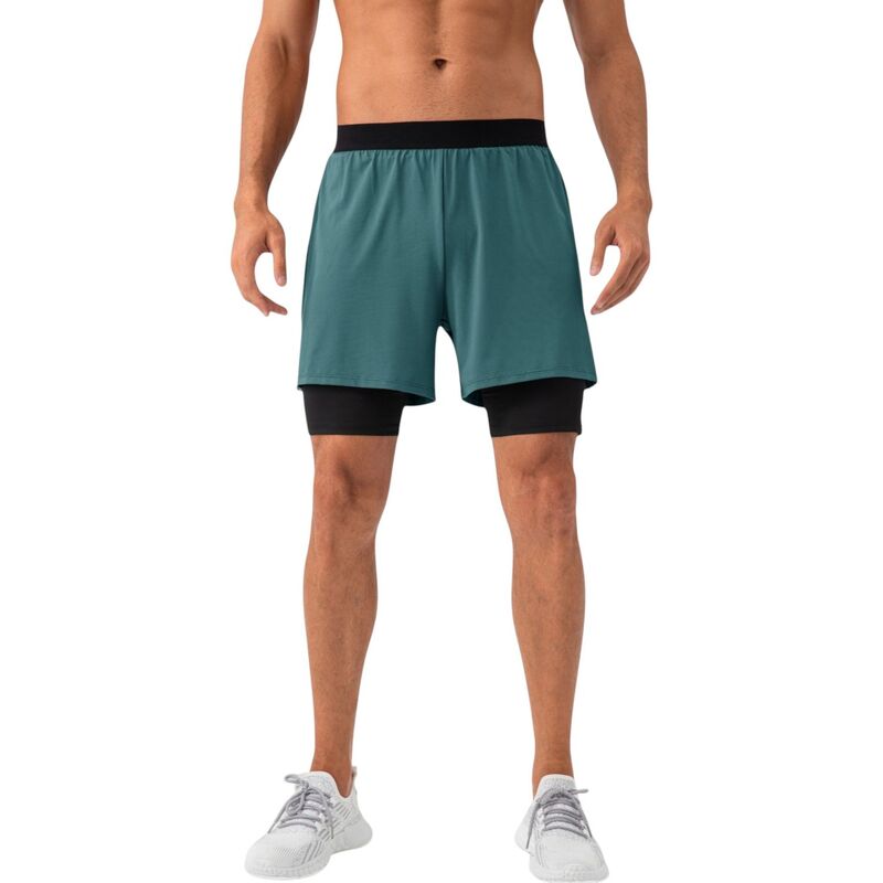 アンナカシ レディース ボトムス ハーフパンツ・ショーツ ショートパンツ Anna-Kaci Men's 2-in-1 Training Shorts with Inner Compression Layer and Elastic Waistband Green グリーン|ReVida 店