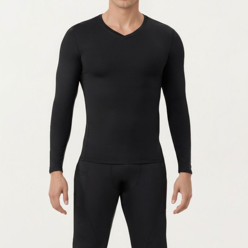 アンナカシ レディース トップス Tシャツ Vネック Anna-Kaci Men's Long Sleeve Compression Athletic Shirt with Stretch Fabric and V-Neck Design Black ブラック|ReVida 店