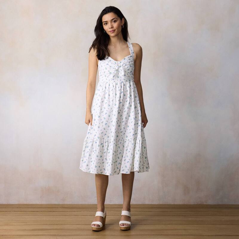 LC Lauren Conrad レディース トップス ワンピース ティアード ミディ ノースリーブ Women's LC Lauren Conrad Sleeveless Tiered Midi Dress Whitelina Ditzy ホワイト|ReVida 店