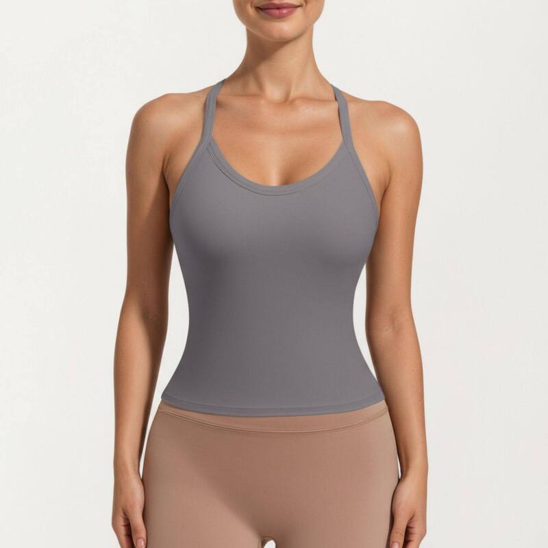 アンナカシ レディース トップス プルオーバー Anna-Kaci Womens\u0027s Fitted Strappy Back Tank Top with Scoop Neck and Cross Back Design Gray 薄墨色