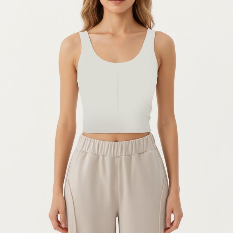 アンナカシ レディース トップス プルオーバー 肋材 クロップド Anna-Kaci Women\u0027s Ribbed Cropped Active Tank Top with Scoop Neckline Contoured Seam Detail Off White 象牙色