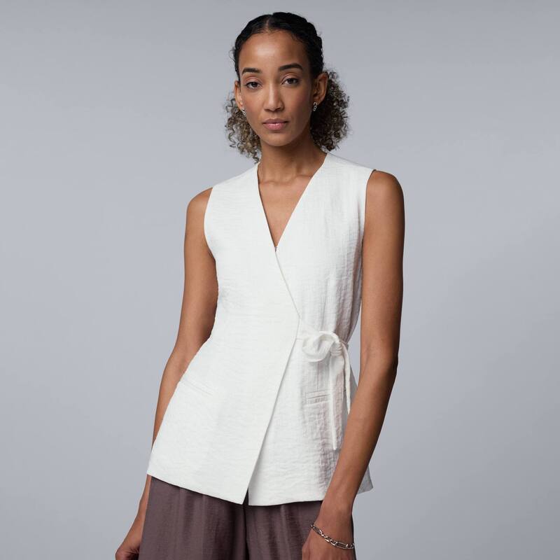 ヴェラウォン レディース アウター ジャケット・ブルゾン ベスト Women'simply Vera Wang Belted Vest White Knight ホワイト｜ReVida 店