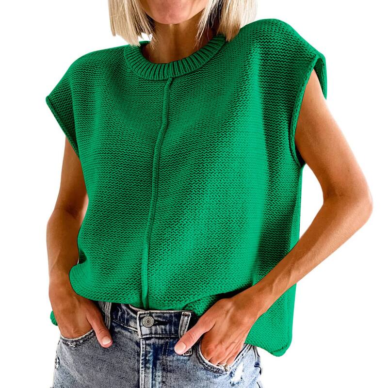 クリアフラワー レディース トップス Tシャツ ベスト ノースリーブ ニット ClearFlower Women'sleeveless Knit Vest Round Neck Comfy Loose Fit Pullover Tank Top Green グリーン｜ReVida 店 10,636円