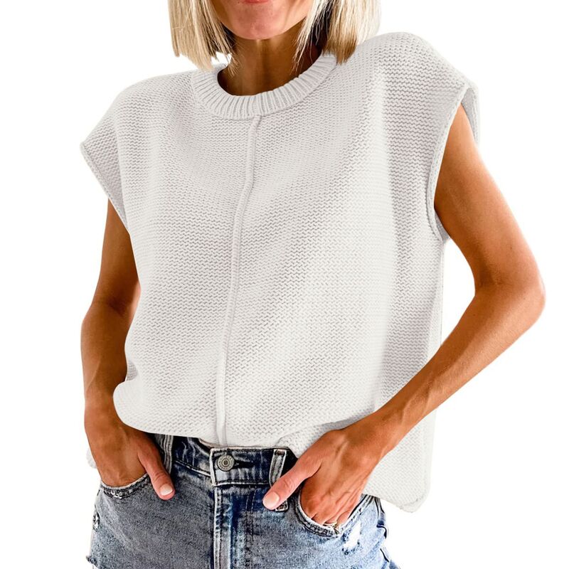 クリアフラワー レディース トップス Tシャツ ベスト ノースリーブ ニット ClearFlower Women'sleeveless Knit Vest Round Neck Comfy Loose Fit Pullover Tank Top White ホワイト｜ReVida 店 10,636円