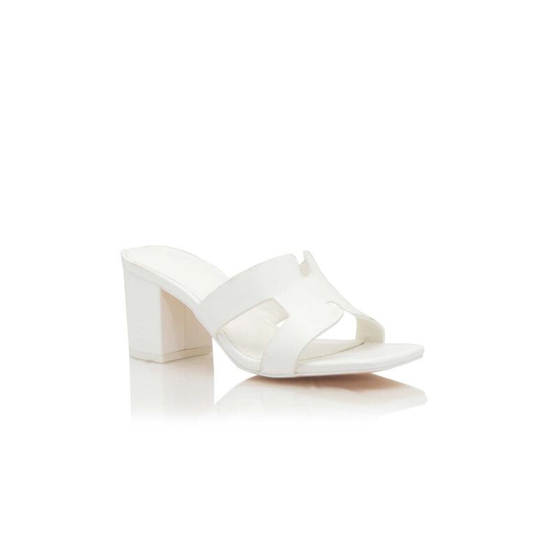 F.C 青写真 レディース シューズ サンダル カットアウト 踵 F.C Design Cutout H-Strap Slide Block Heel Sandal Mules White 白いこと