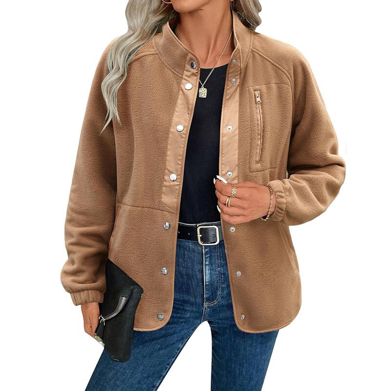 ジーグー レディース アウター ジャケット・ブルゾン コート フリース Zeagoo Women's Fleece Sherpa Jacket Long Sleeve Stand Collar Coat with Pockets Light Brown ブラウン｜ReVida 店
