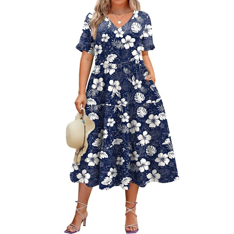 ジーグー レディース トップス 衣装 Vのど首 ティアード A 生産ライン MIDI Zeagoo Women\u0027short Sleeve Midi Casual Tiered V-Neck A-Line Flowy Loose Dresses with Pockets Blue White Floral 白いこと